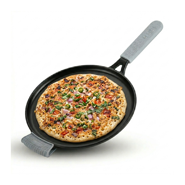 Aditi Kitchenware 11-inch Cast Iron Dosa Tawa with Long Handle | Pre-Seasoned | Induction & Gas Compatible