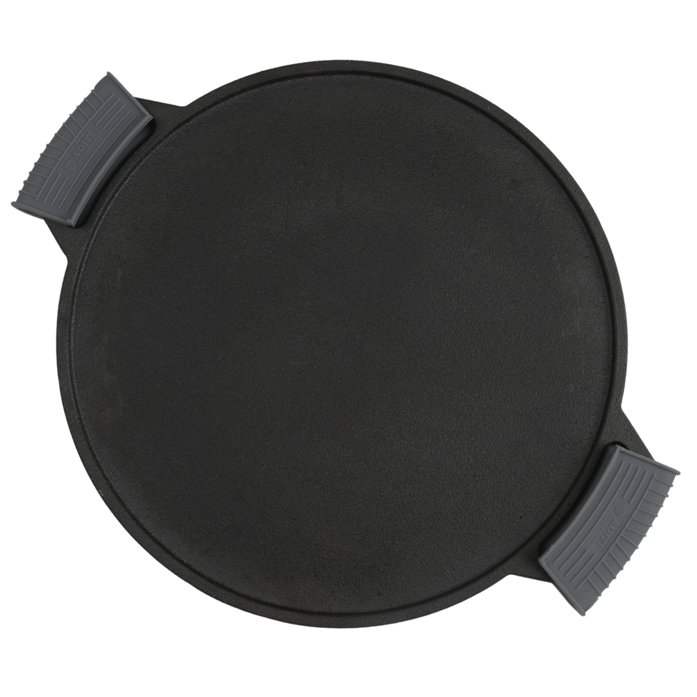 Aditi Kitchenware 12-inch Cast Iron Smooth Tawa | with Silicone Sleeve | Pre-seasoned Nonstick | Induction Compatible