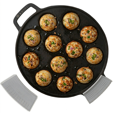 Aditi Kitchenware Cast Iron Appam Pan | 12 Pits | 2.5 kg | Pre-Seasoned | Induction & Gas Compatible