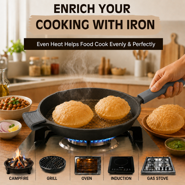 Aditi Kitchenware 10-inch Cast Iron Frying Pan | 2.5 kg | Pre-Seasoned | Induction & Gas Compatible