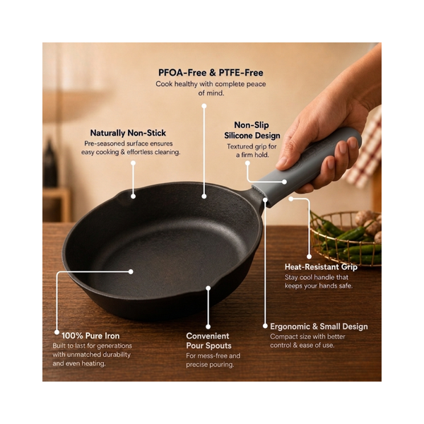 Aditi Kitchenware 8-inch Cast Iron Frying Pan | Pre-Seasoned Naturally Non-Stick Fry Pan | Toxin-Free Cookware