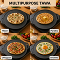 Aditi Kitchenware 12-inch Cast Iron Smooth Tawa | with Silicone Sleeve | Pre-seasoned Nonstick | Induction Compatible