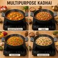 Aditi Kitchenware 12-inch Cast Iron Kadhai | Naturally Non-Stick & Toxin-Free Cookware | Gas & Induction Compatible