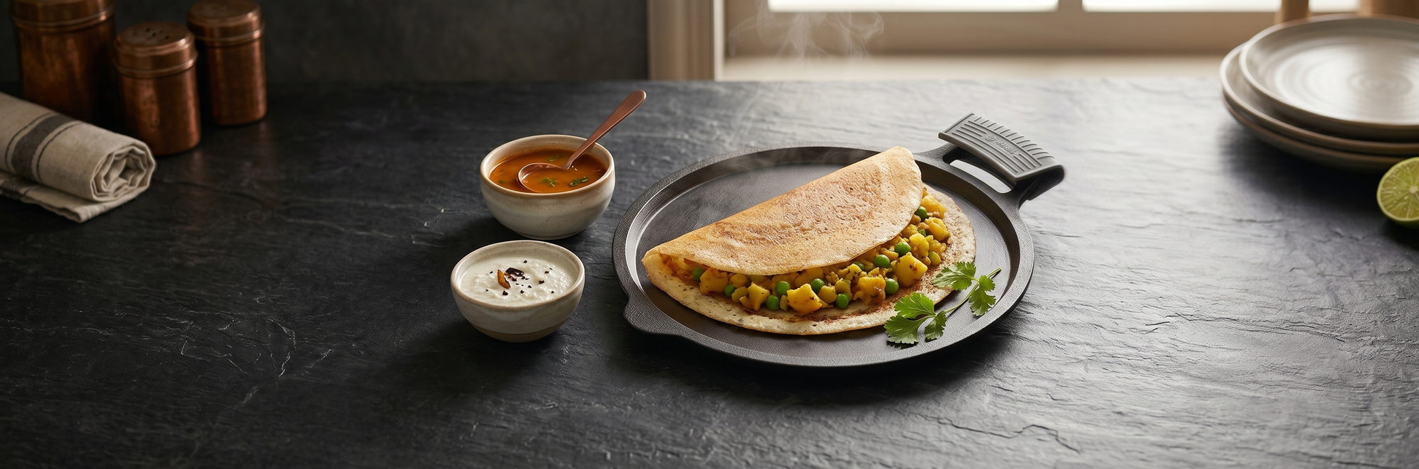 Aditi Kitchenware 11-inch Cast Iron Smooth Tawa | Pre-Seasoned Dosa Pan | Induction & Gas Compatible