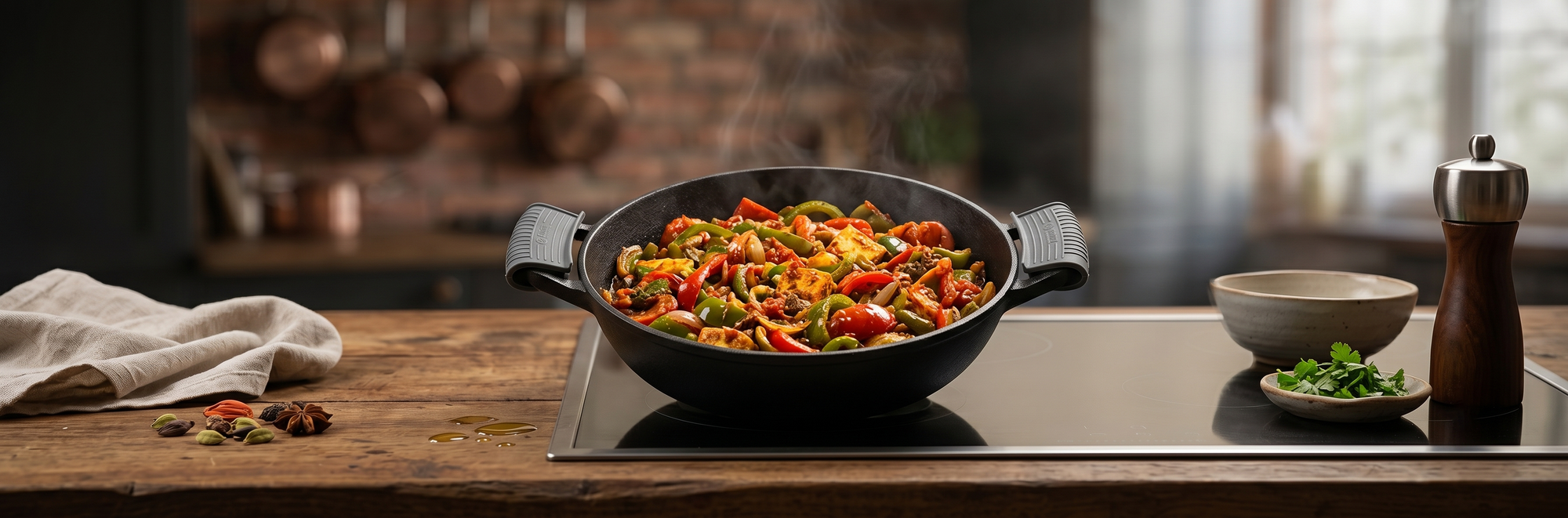 Aditi Kitchenware 10-inch Cast Iron Kadhai | Naturally Non-Stick & Toxin-Free Cookware | Gas & Induction Compatible