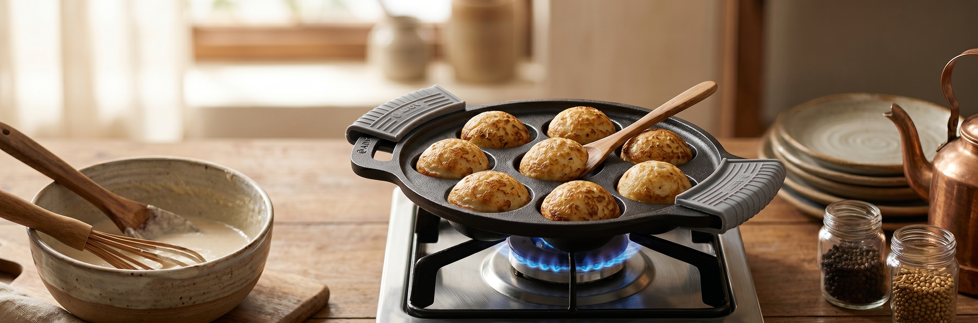 Aditi Kitchenware Cast Iron Appam Pan | 7 Pits | 1.6 kg | Pre-Seasoned | Easy Cooking & Cleaning
